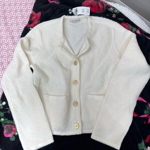 Abercrombie & Fitch Cream Button-Front Cardigan with Gold Buttons